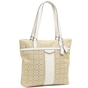 Coach Striped Signatue Reptile Khaki Satchel Purse